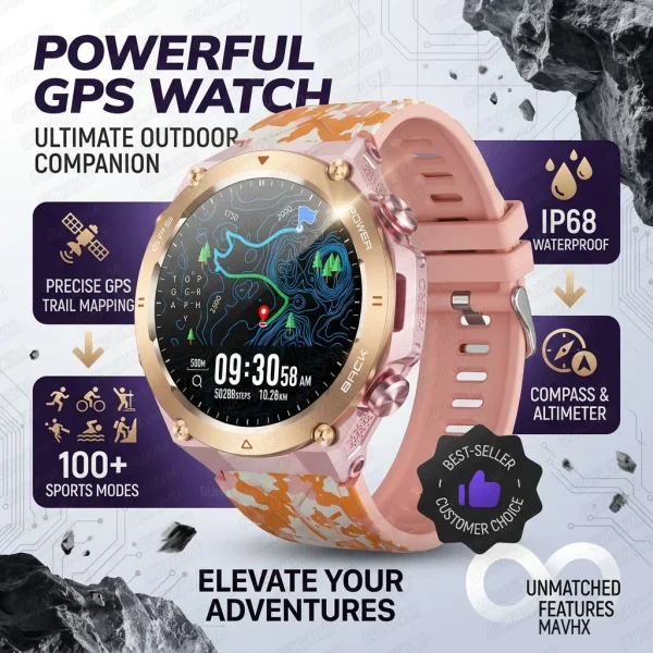 GPS Smart Watch Men Altitude Barometer Compass 107 Sports Modes