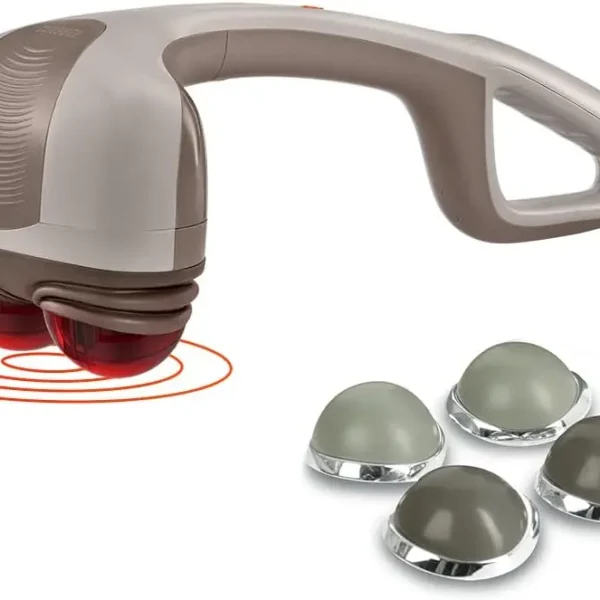 Adjustable Percussion Massager with Heat, Dual Pivoting Heads & Interchangeable Nodes for Back, Shoulders, Feet, Legs, Neck